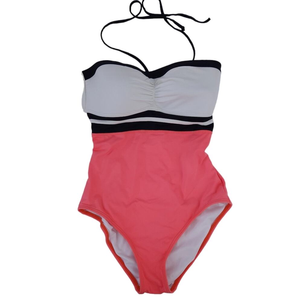 Bart Swimwear One Piece Bathing Suit Size Small Neon Orange Black Colorblock
